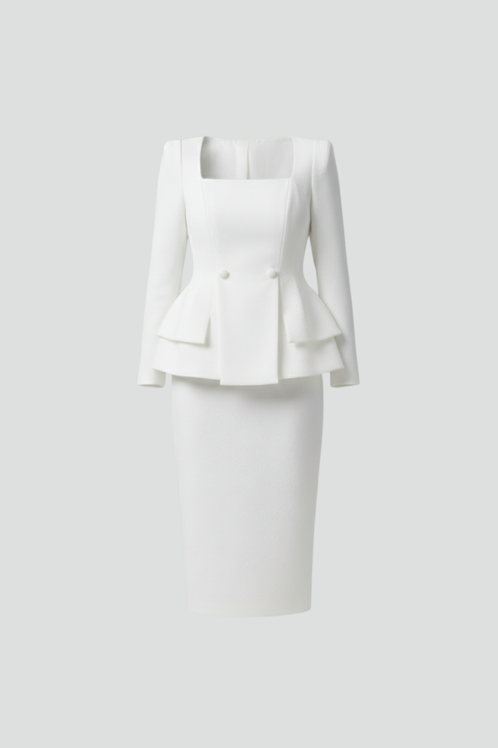 Evelyn │ Women's Square Neck Blazer And Skirt Suit