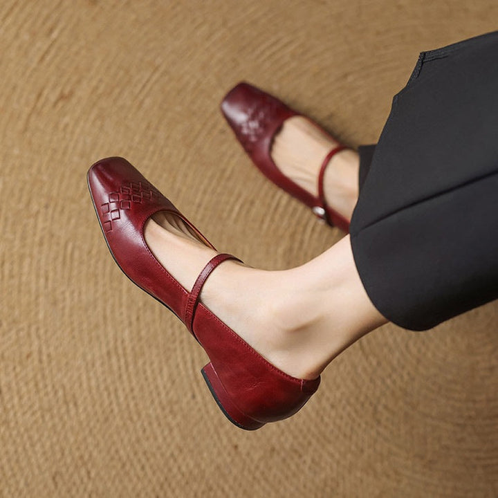 Selina │ Women's Square Toe Mary Jane Flat With Woven Upper