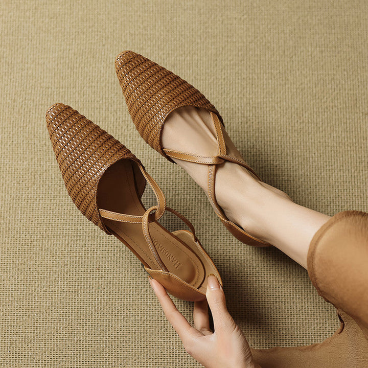 Alice | Women's Pointed Toe Block Heel T-Strap Shoes