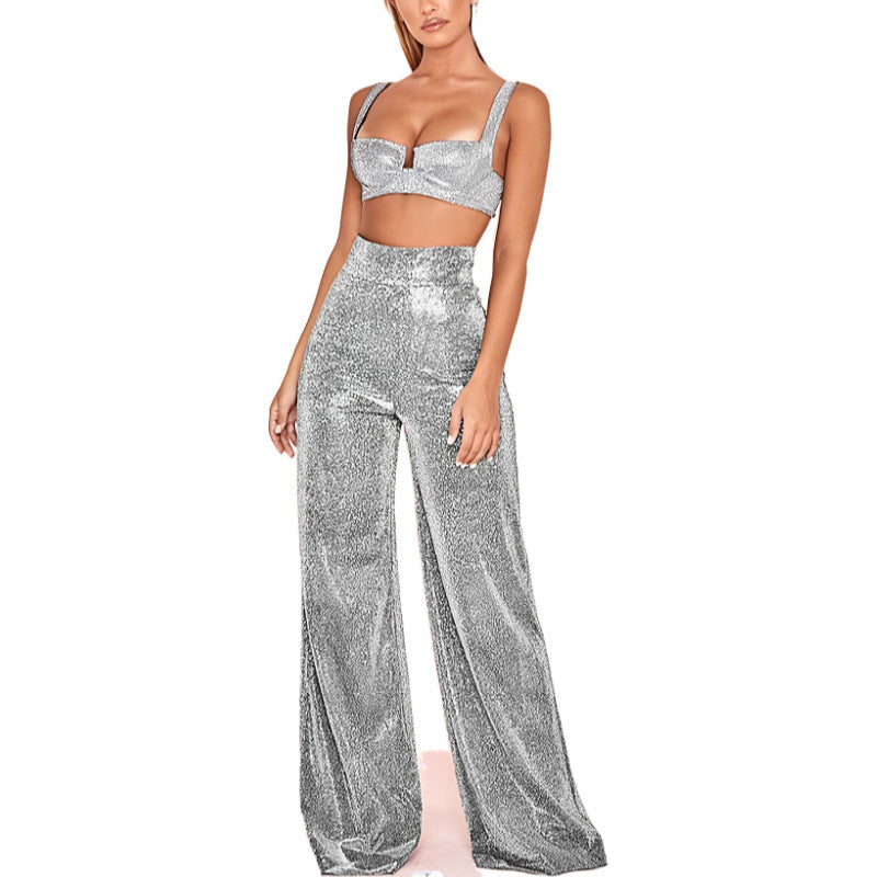 Audrey │ Women's High Waist Glitter Trousers With Straight Leg And Ankle Slit