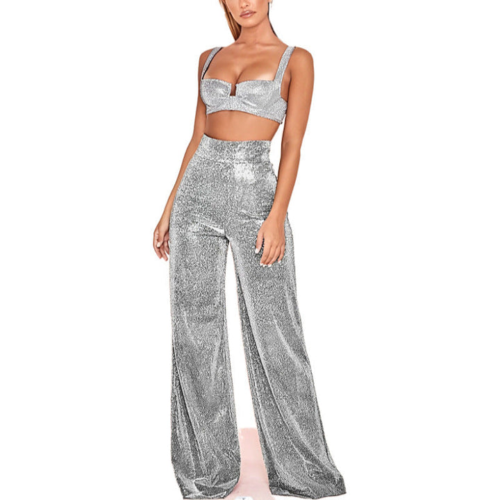 Audrey │ Women's High Waist Glitter Trousers With Straight Leg And Ankle Slit