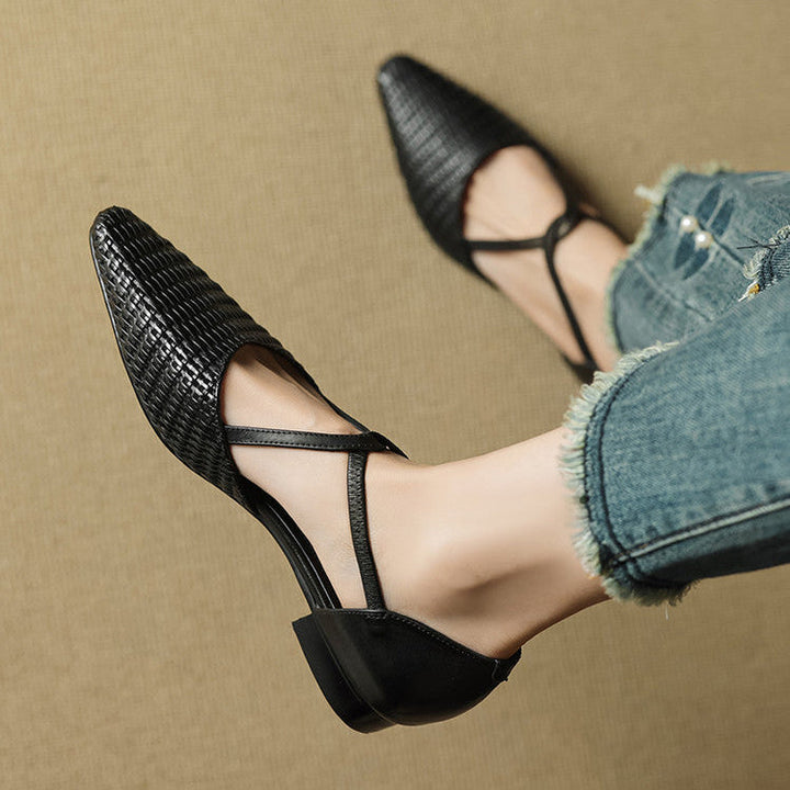 Alice | Women's Pointed Toe Block Heel T-Strap Shoes