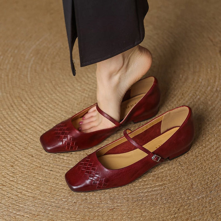 Selina │ Women's Square Toe Mary Jane Flat With Woven Upper