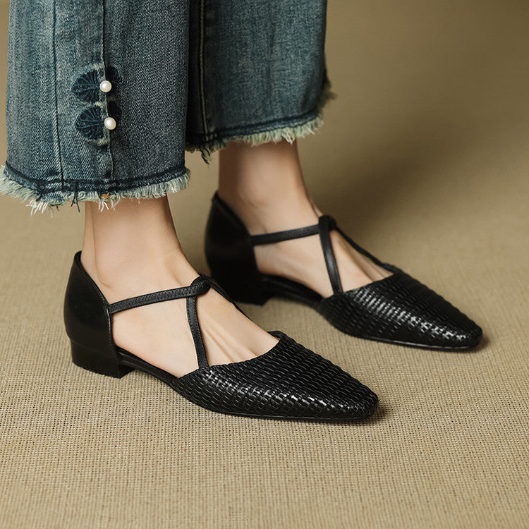 Alice | Women's Pointed Toe Block Heel T-Strap Shoes