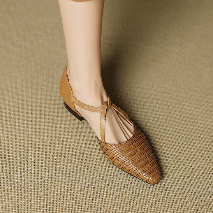 Alice | Women's Pointed Toe Block Heel T-Strap Shoes