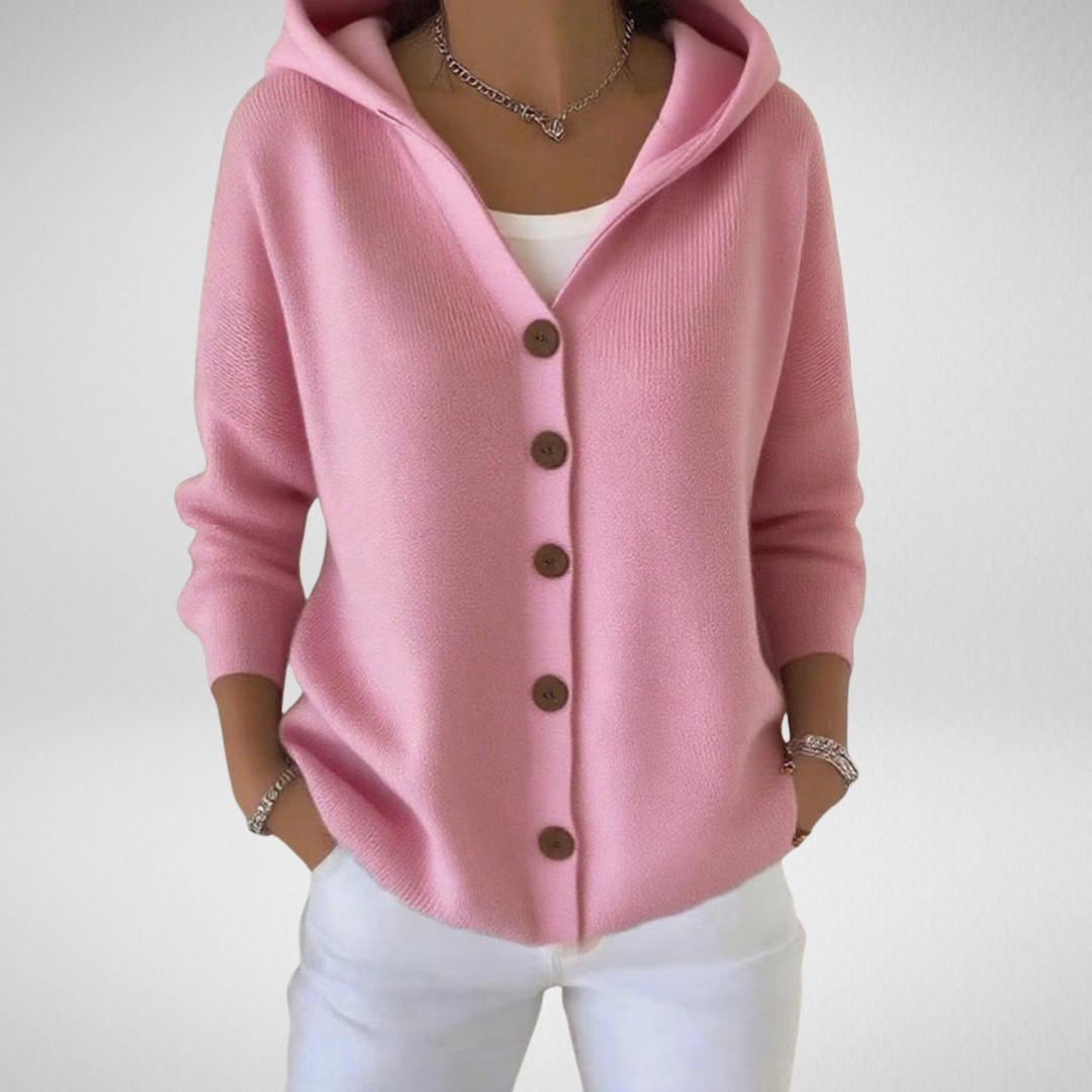 Maud │ Women's Hooded Knit Cardigan With Button Front