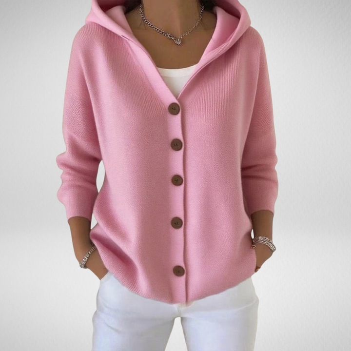 Maud │ Women's Hooded Knit Cardigan With Button Front