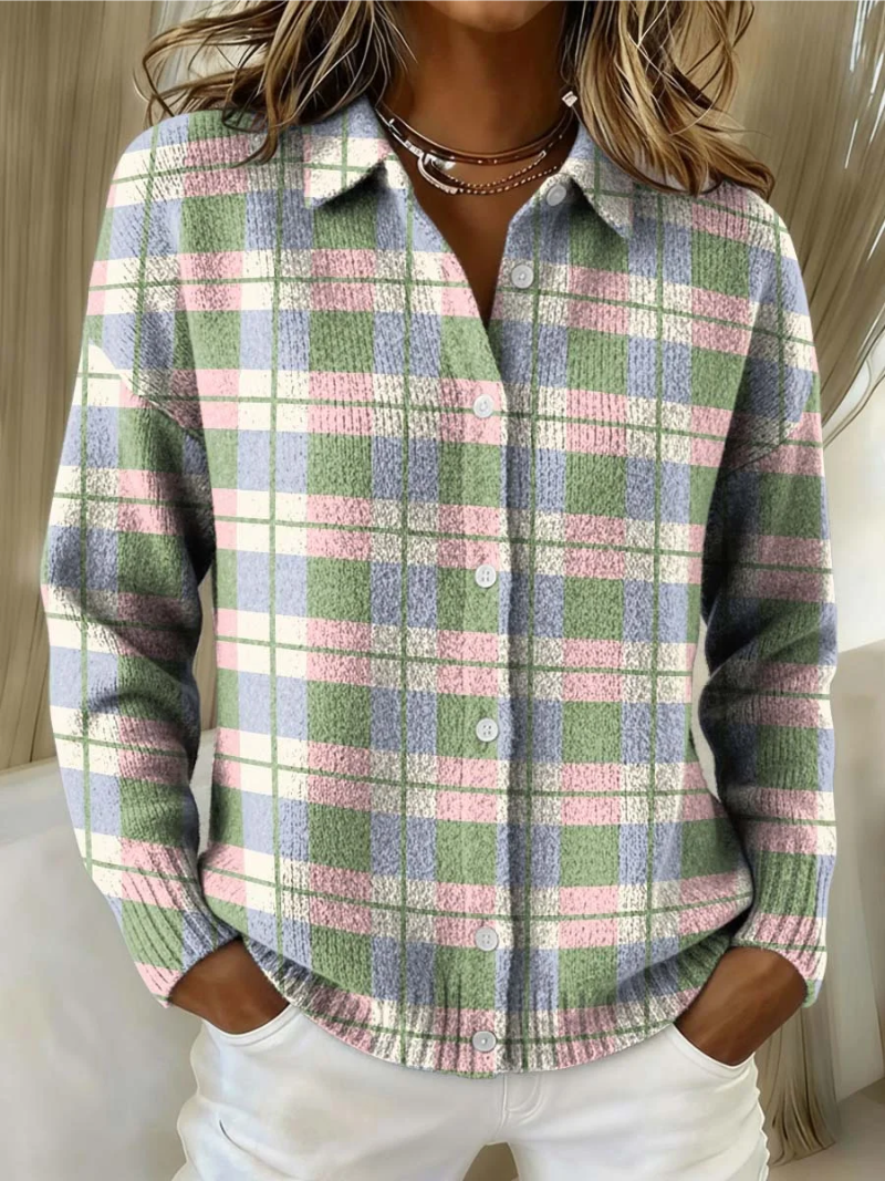 Leona │ Women's Checked Button-Front Collared Blouse