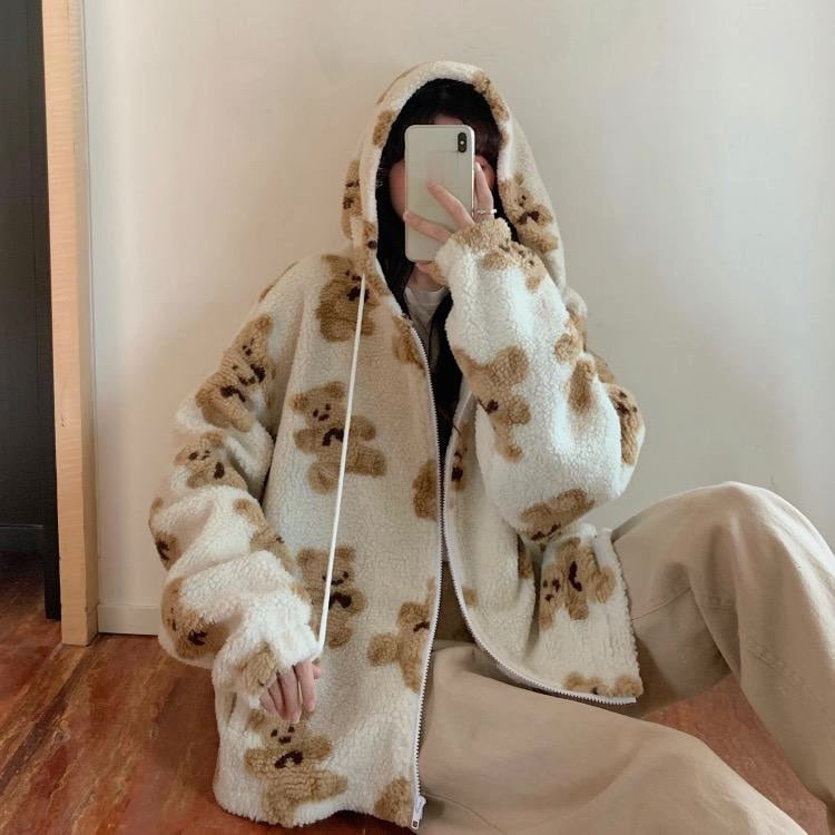 Hattie │ Women's Oversized Fluffy Jacket With Hood And Zip Front