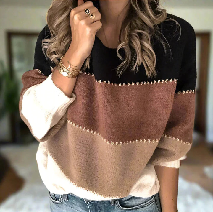 Alice | Women's Colour Block Round Neck Long Sleeve Knit Sweater