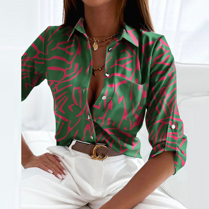 Susan │ Women's Abstract Letter Print Shirt Collar Long Sleeve Blouse