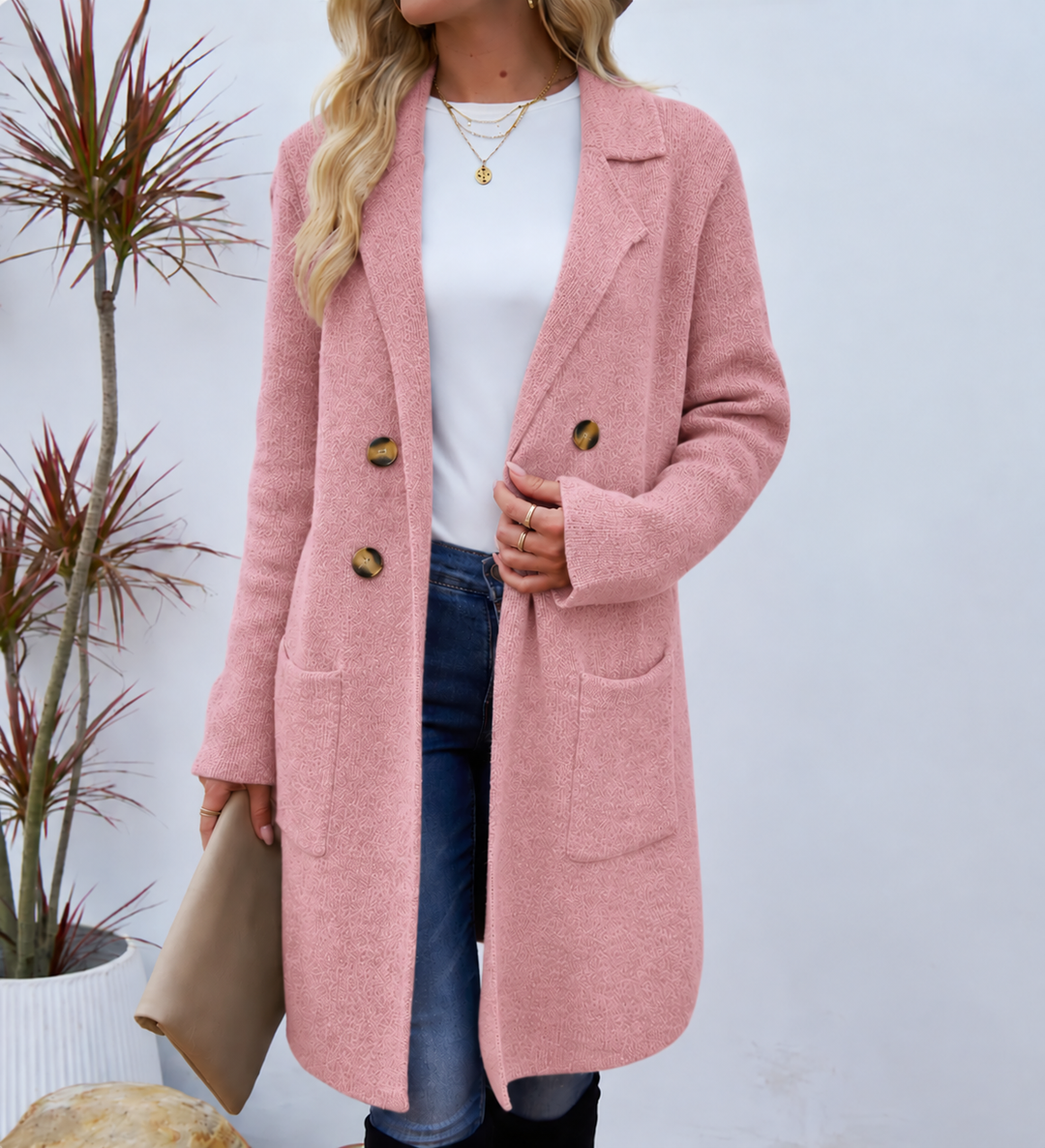 Hugh │ Women's Longline Coat With Double Gold Buttons And Patch Pockets