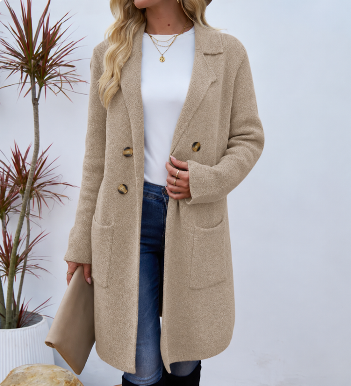Hugh │ Women's Longline Coat With Double Gold Buttons And Patch Pockets