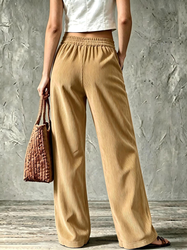 Retro Wide Leg Corduroy Trousers with Patch Pockets