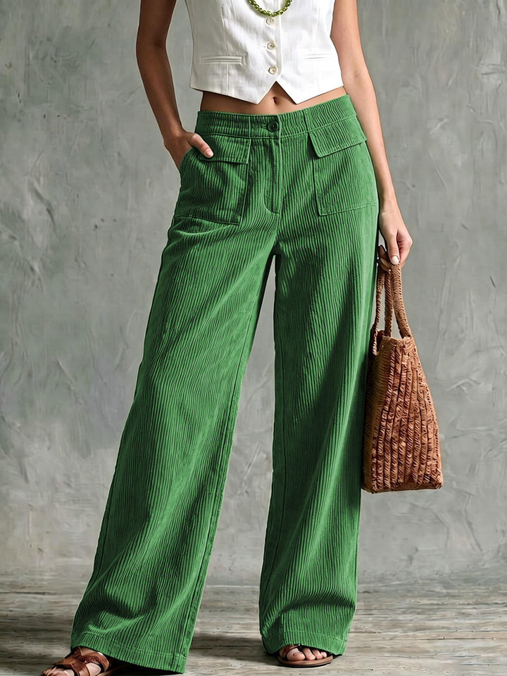 Retro Wide Leg Corduroy Trousers with Patch Pockets