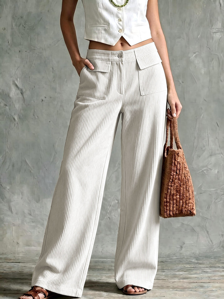 Retro Wide Leg Corduroy Trousers with Patch Pockets