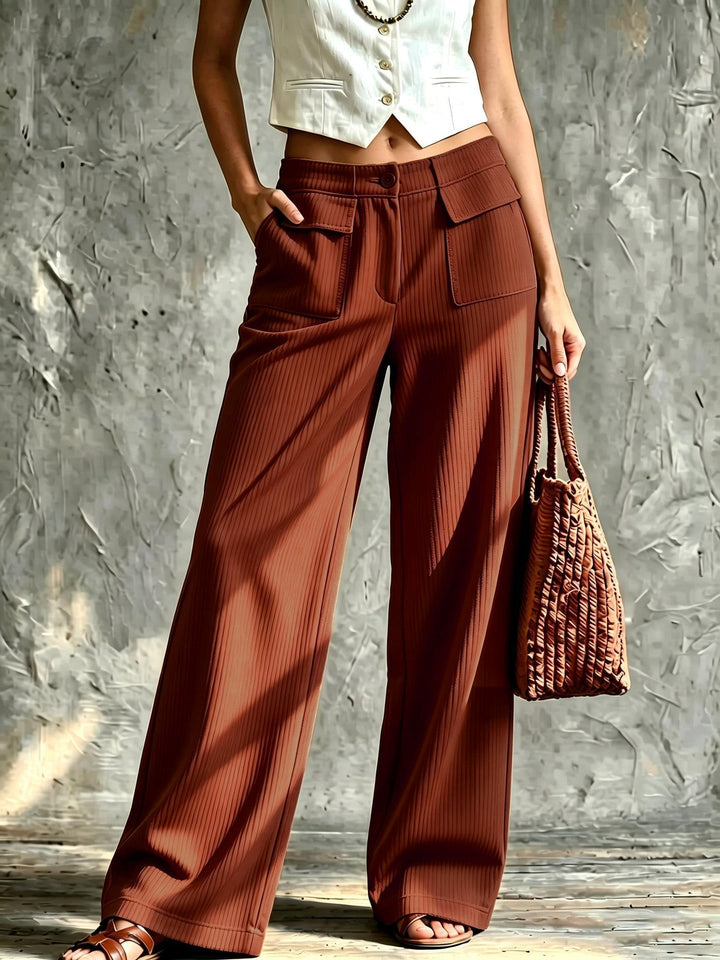Retro Wide Leg Corduroy Trousers with Patch Pockets