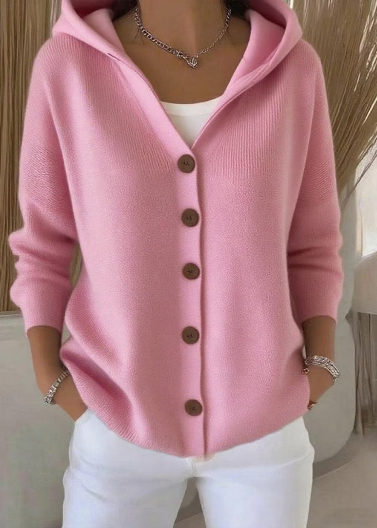 Maud │ Women's Hooded Knit Cardigan With Button Front