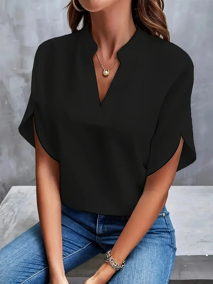 Theresa │ Women's Split Sleeve V-Neck Short Sleeve Blouse