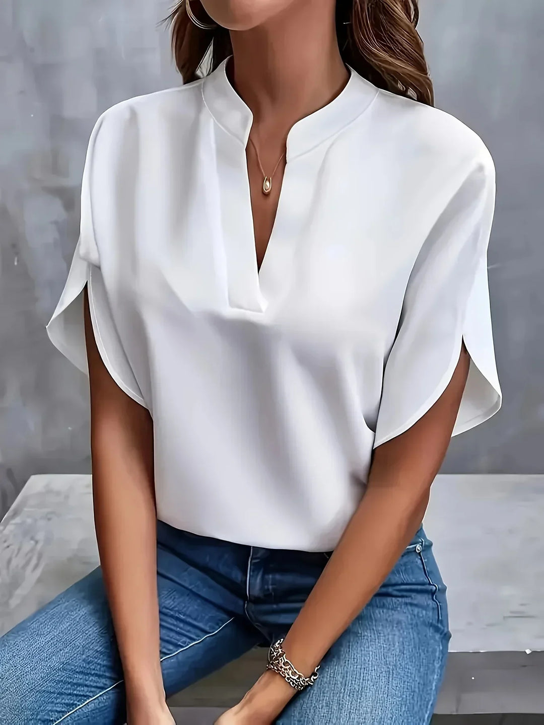 Theresa │ Women's Split Sleeve V-Neck Short Sleeve Blouse
