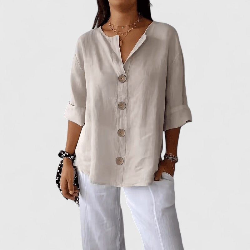 Clara │ Women's V-Neck Button Front Blouse