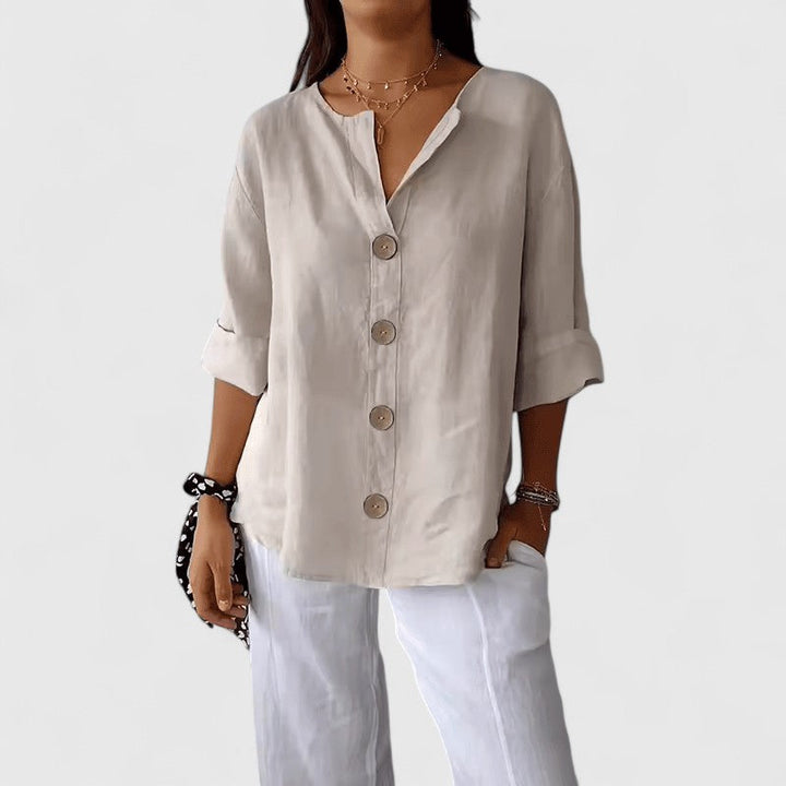 Clara │ Women's V-Neck Button Front Blouse