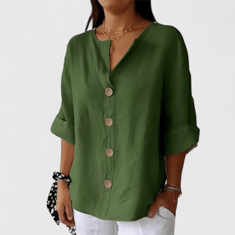Clara │ Women's V-Neck Button Front Blouse
