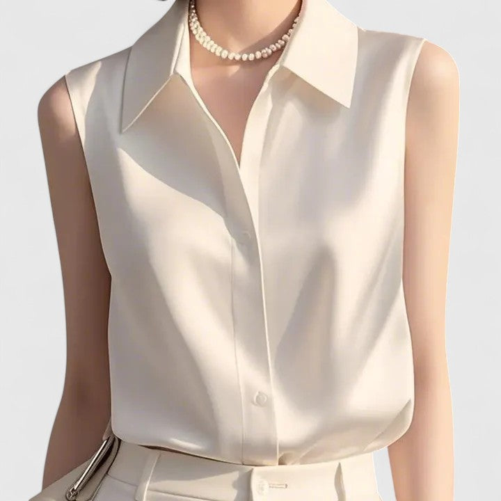 Patricia │ Women's Sleeveless Collared Blouse With Button Front