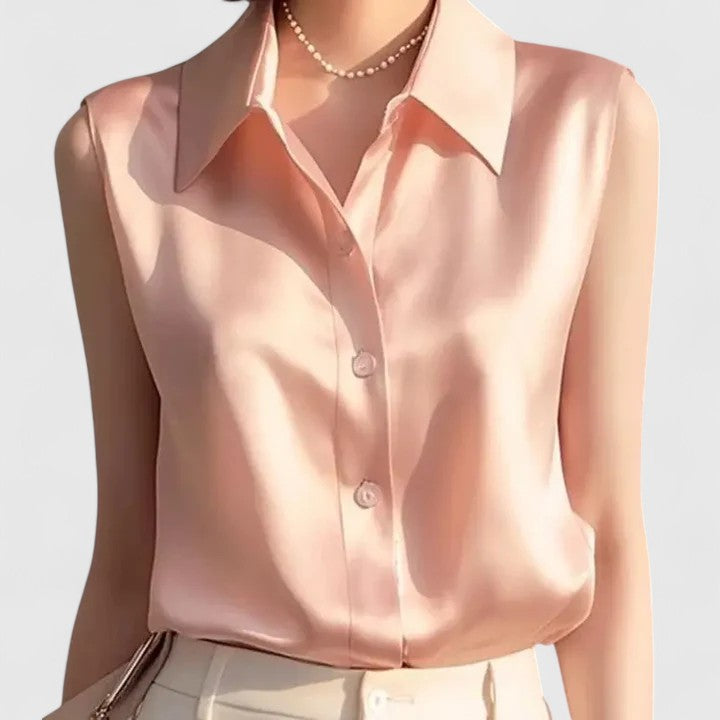 Patricia │ Women's Sleeveless Collared Blouse With Button Front