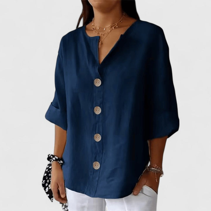 Clara │ Women's V-Neck Button Front Blouse