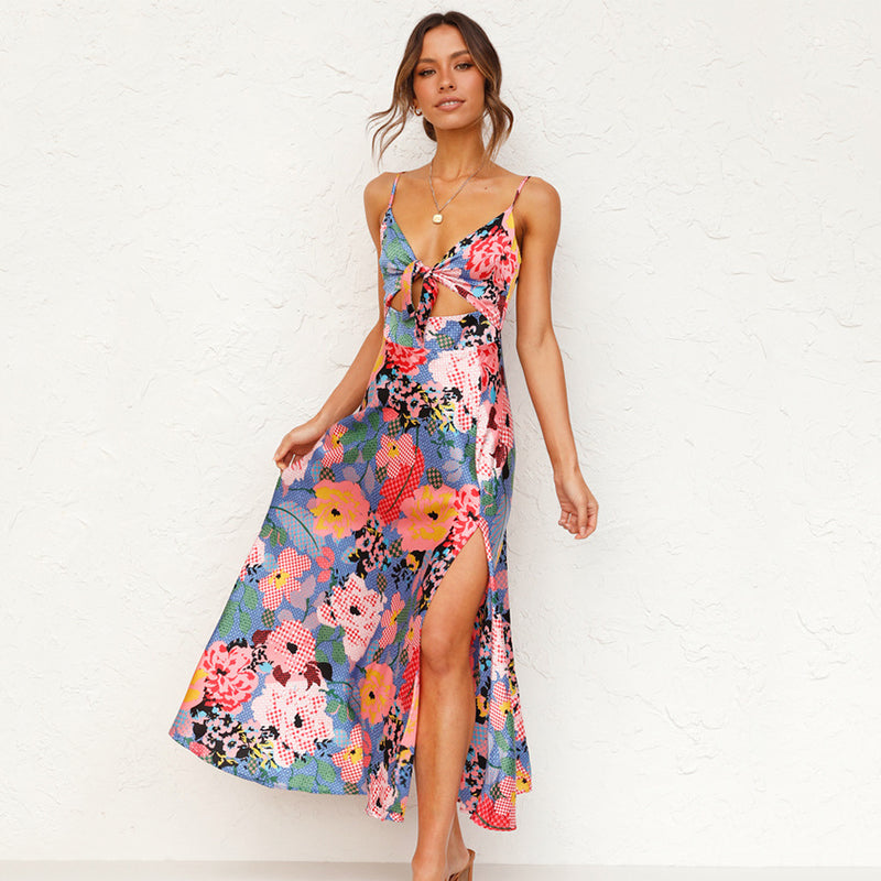 Celestine │ Women's Floral Print Maxi Wedding Guest Dress With Tie Front Detail