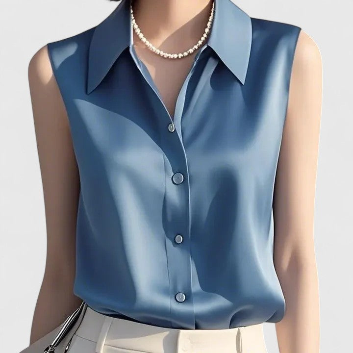 Patricia │ Women's Sleeveless Collared Blouse With Button Front