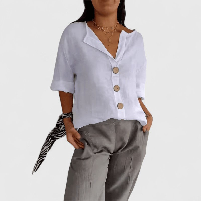 Clara │ Women's V-Neck Button Front Blouse