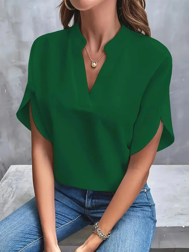 Theresa │ Women's Split Sleeve V-Neck Short Sleeve Blouse