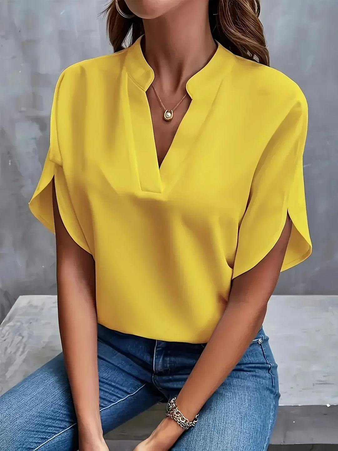 Theresa │ Women's Split Sleeve V-Neck Short Sleeve Blouse