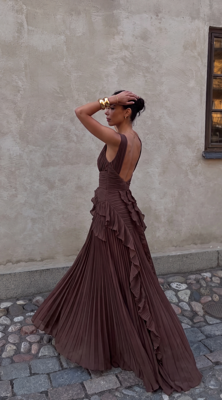 Olive │ Women's Ruched Low Back Maxi Dress