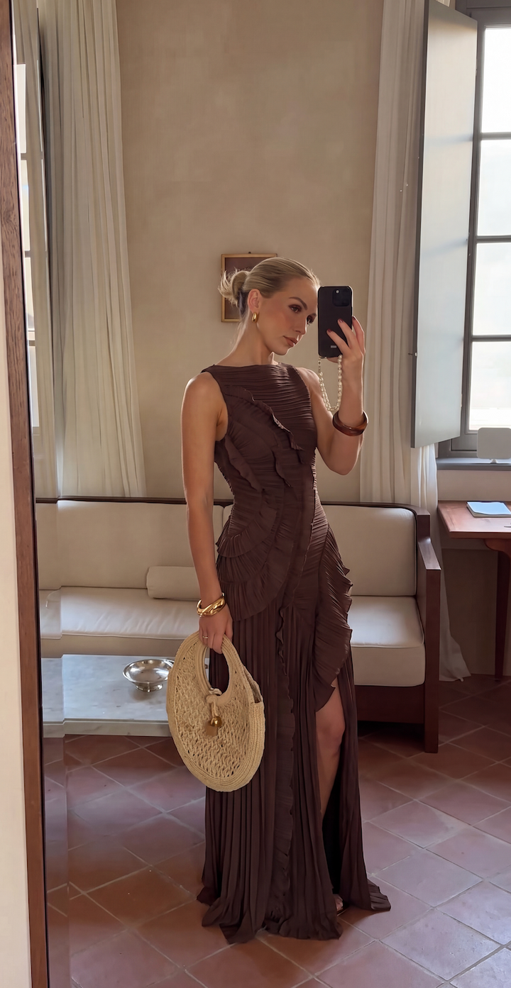 Olive │ Women's Ruched Low Back Maxi Dress