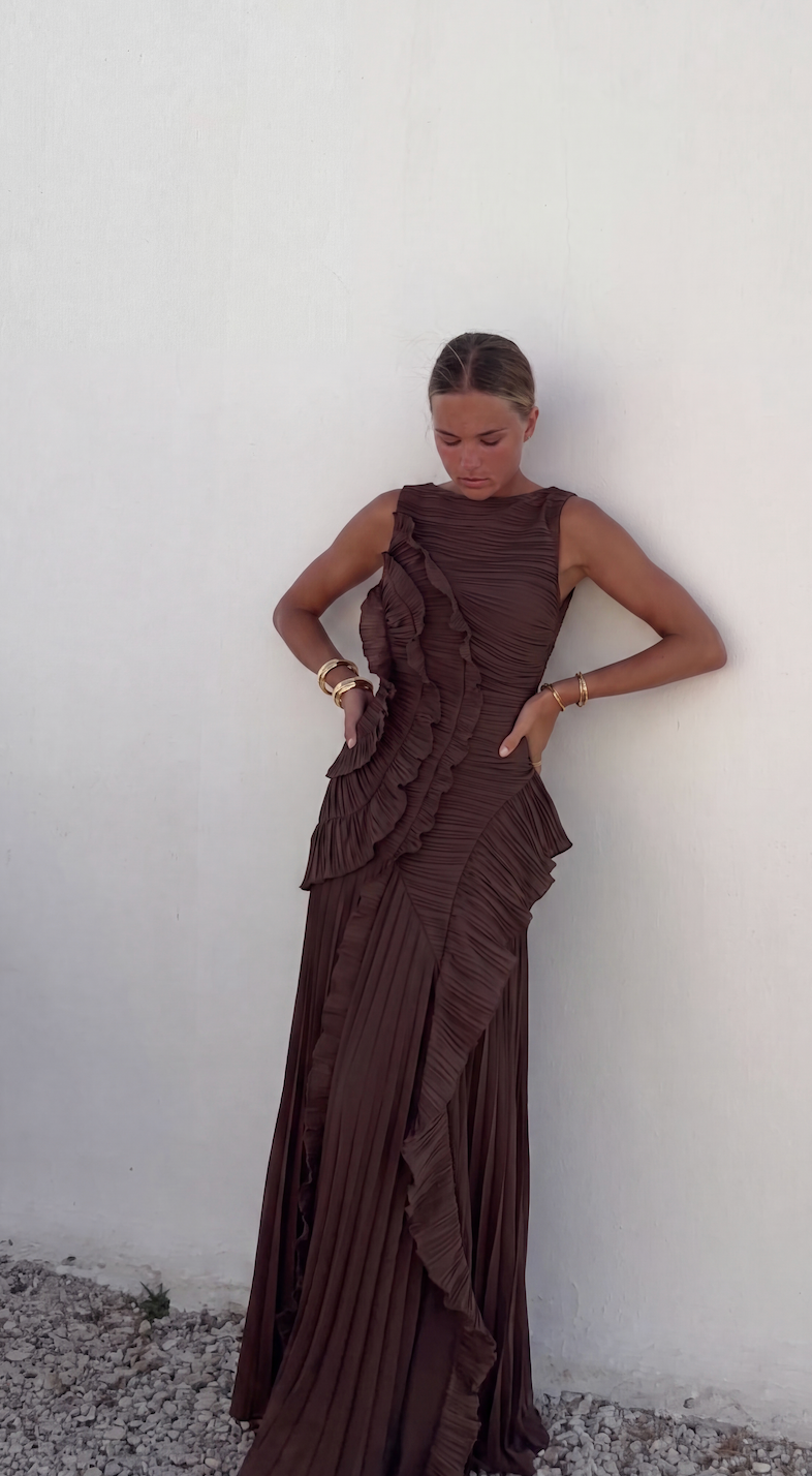 Olive │ Women's Ruched Low Back Maxi Dress
