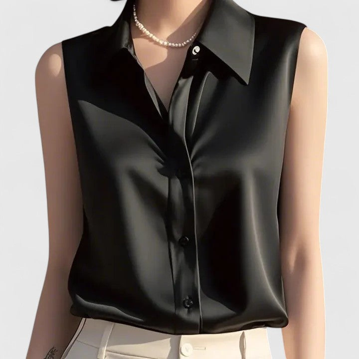 Patricia │ Women's Sleeveless Collared Blouse With Button Front