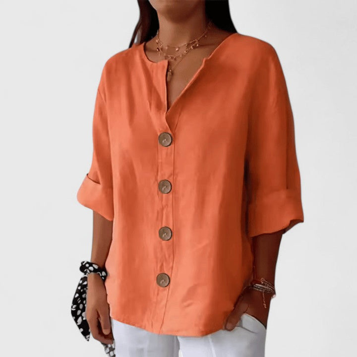 Clara │ Women's V-Neck Button Front Blouse