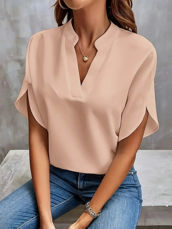 Theresa │ Women's Split Sleeve V-Neck Short Sleeve Blouse