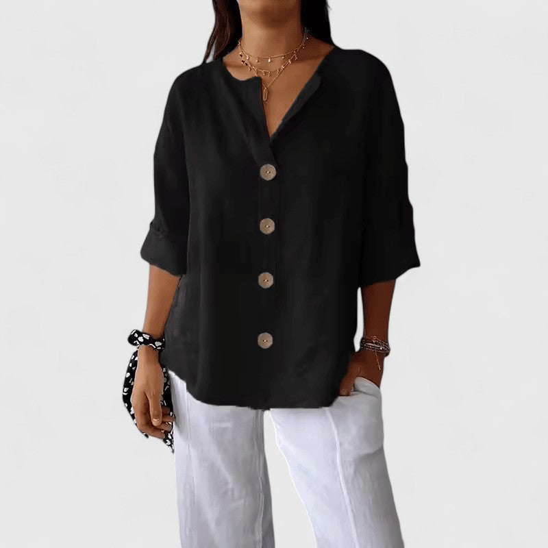 Clara │ Women's V-Neck Button Front Blouse