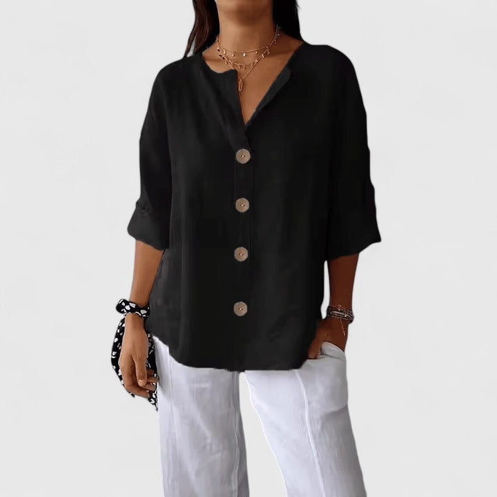 Clara │ Women's V-Neck Button Front Blouse