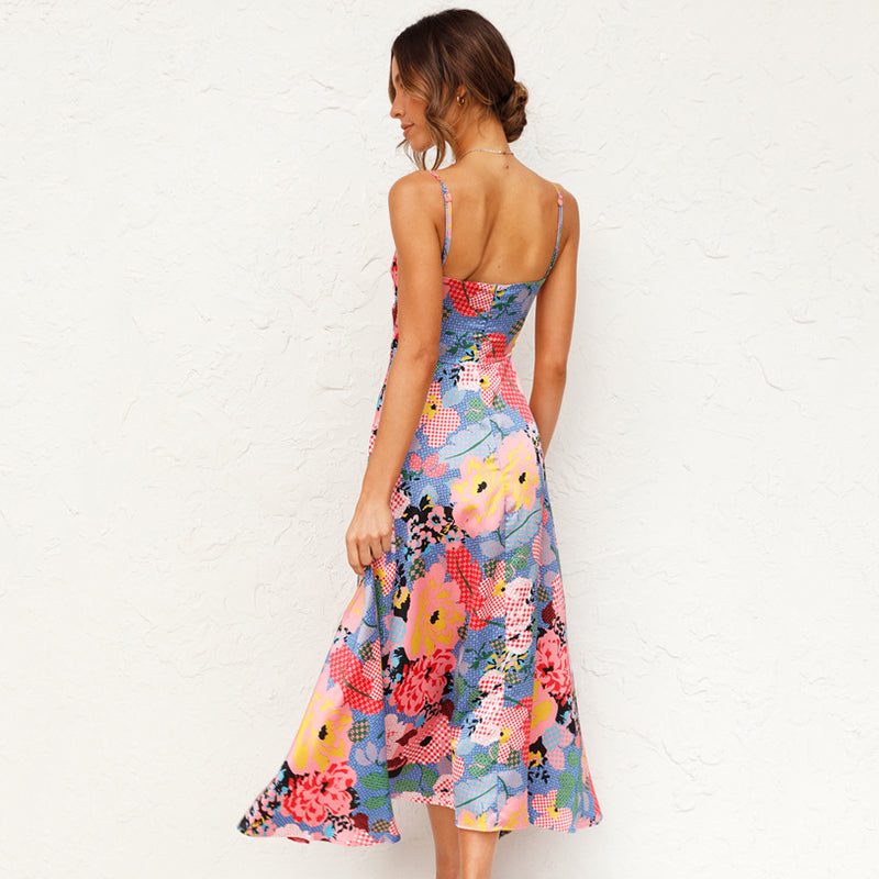 Celestine │ Women's Floral Print Maxi Wedding Guest Dress With Tie Front Detail
