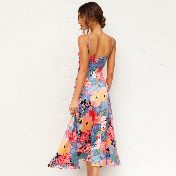 Celestine │ Women's Floral Print Maxi Wedding Guest Dress With Tie Front Detail