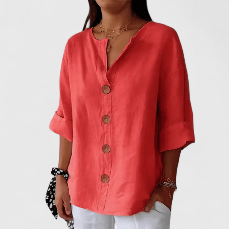 Clara │ Women's V-Neck Button Front Blouse