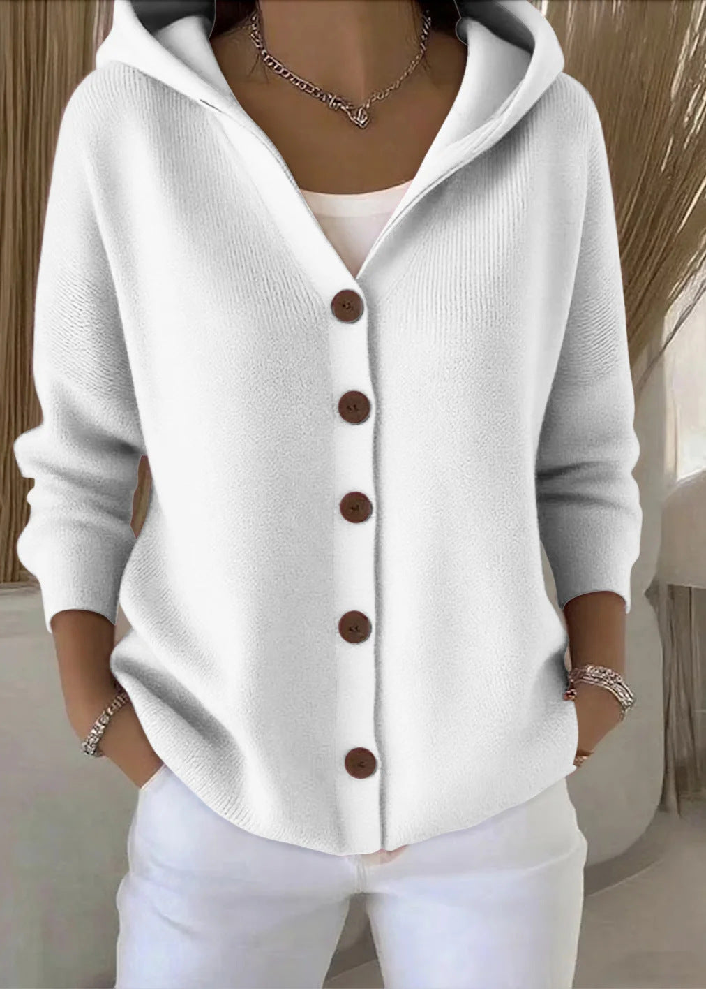 Maud │ Women's Hooded Knit Cardigan With Button Front