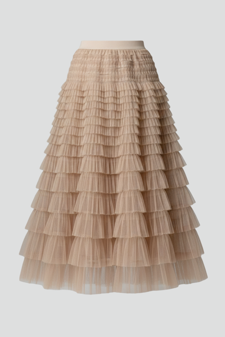 Naomi │ Women's Tiered Tulle Midi Skirt With Elasticated Waistband