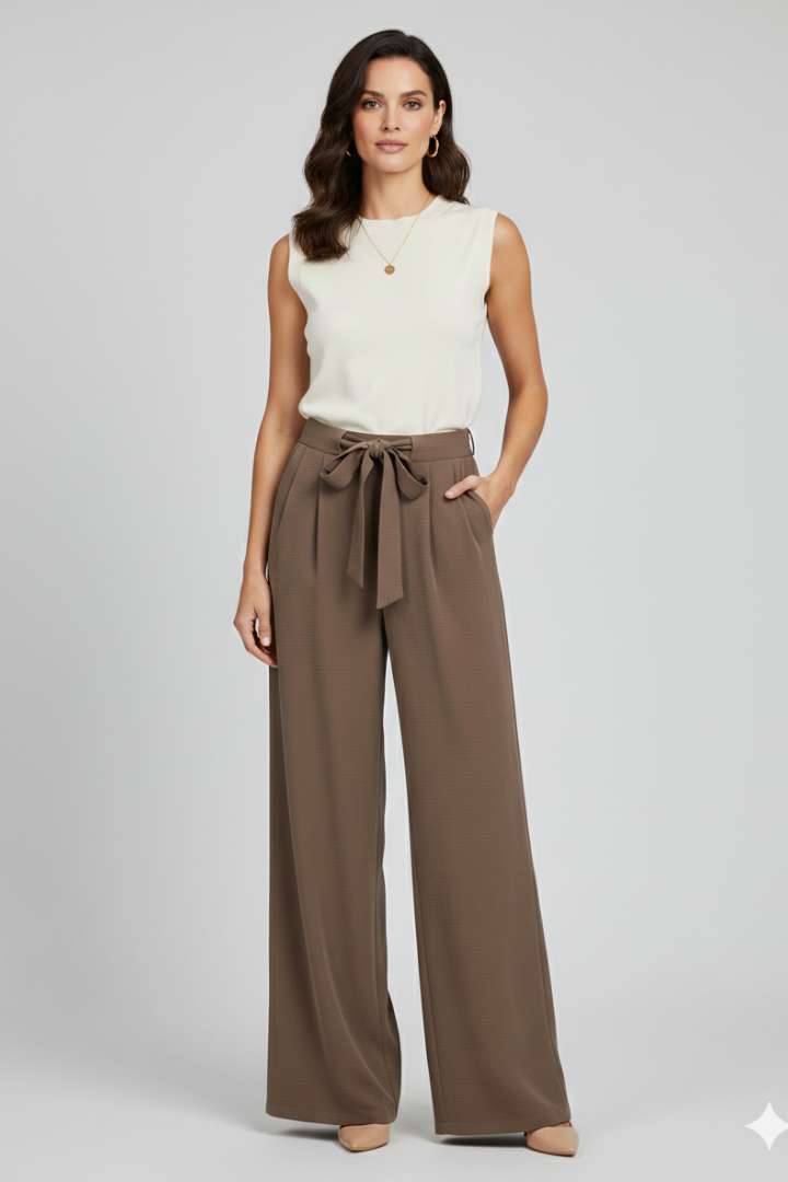 Isabella │ Women's High Waist Drawstring Wide Leg Trousers