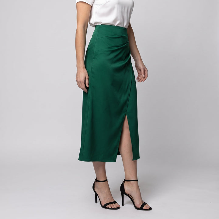 Dora │ Women's High Waist Wrap Front Midi Skirt